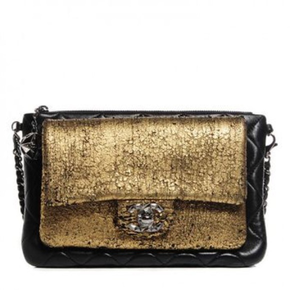 AUTHENTIC CHANEL Mineral Nights Clutch Gold Black Lambskin Wristlet Circa 2012 - Picture 8 of 15